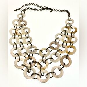 Vintage Silver Tone Necklace with Linked Mother of Pearl Rings Premier Designs